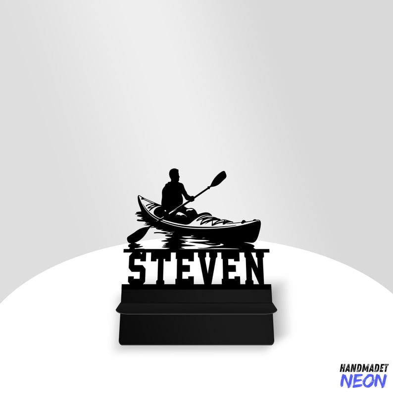 Handmadetneonsign Kayaking Player Phone Stand, Kayaker Metal Cell Phone Desk, Kayak Phone Holder 95332