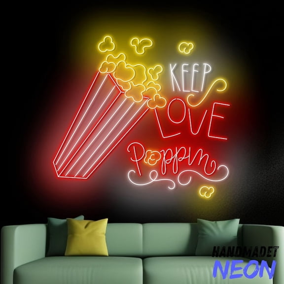 Handmadetneonsign Keep Love Poppin Popcorn Neon Sign, Popcorn Led Sign, Movie Wall Art, Wall Decor 91197