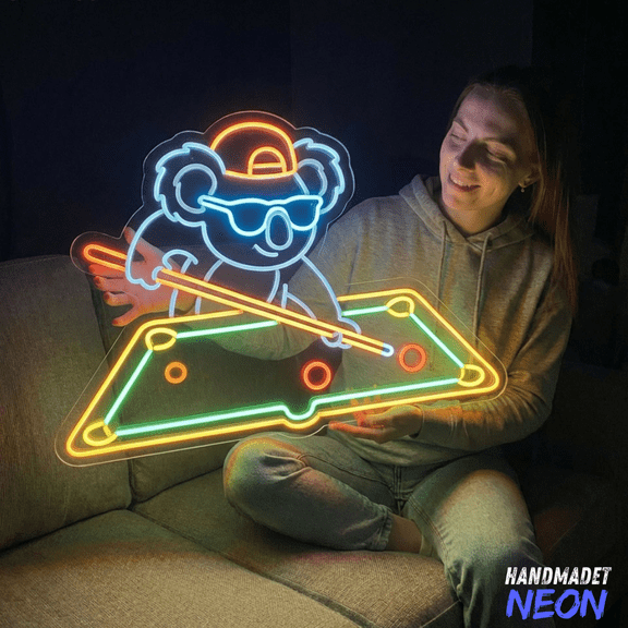 Handmadetneonsign Koala Neon Sign, Billiards Led Light, Pool Hall Wall Decor