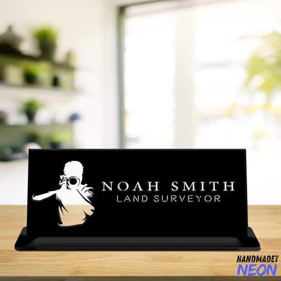 Handmadetneonsign Land Surveyor Metal Name Plate, Surveyor Engraved Desk Sign, Engineer Construction Table Office Decor 76866