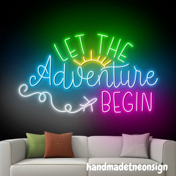 Handmadetneonsign Let The Adventure Begin Neon Sign, Traveling Mode Led Light, Airplane Wall Art Decor 69203