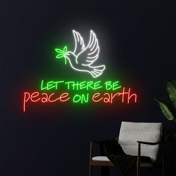 Handmadetneonsign Let There Be Peace On Earth Dove Neon Sign, Flying Pigeon LED Light, Peace Neon
