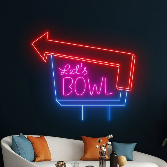Handmadetneonsign Let's Bowl Bowling Neon Sign, Quote Bowling Wall Decor, Bowling Sport Wall Decor
