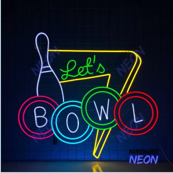 Handmadetneonsign Let's Bowl Neon Sign, Playing Bowling Neon Light, Bowling Sport Wall Art 95806
