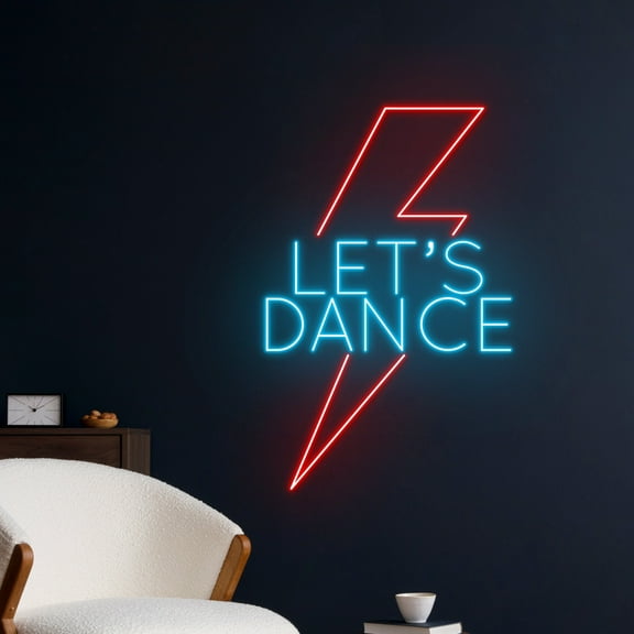 Handmadetneonsign Let's Dance Lighting Bolt Neon Sign, Light Bolt LED Light, Thunder Led Sign