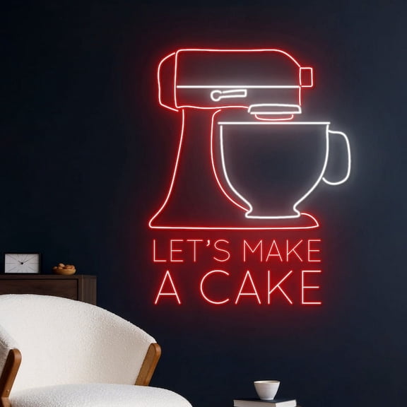 Handmadetneonsign Let's Make A Cake Neon Sign, Bakery Led Light, Cake Neon Light,Stand Mixer Neon