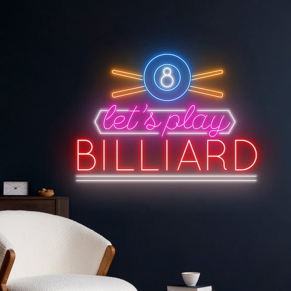Handmadetneonsign Let's Play Billiard Neon Sign, Pool Hall Wall Decor, Billiard Shop Wall Decor