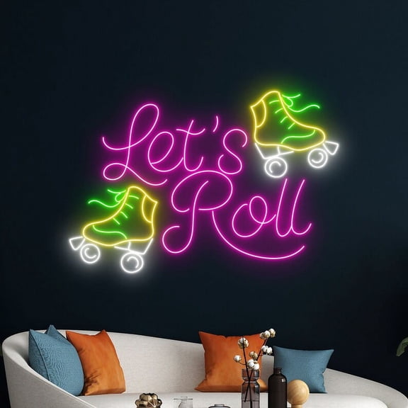 Handmadetneonsign Let's Roll Neon Sign, Rolling Skate Shoes Wall Art Decor, Roller Wall Decor