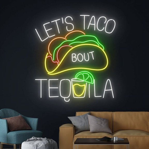 Handmadetneonsign Let's Taco Bout Tequila Neon Sign, Tequila Tacos LED Light, Tacos Tequila Neon