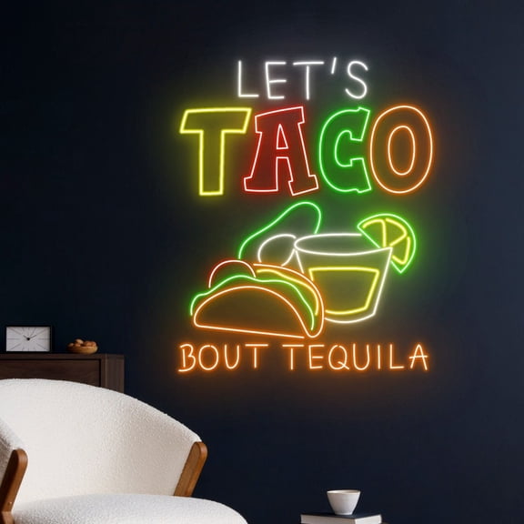Handmadetneonsign Let's Tacos Bout Tequila Neon Sign, Tequila Tacos LED Light, Tacos Tequila Neon