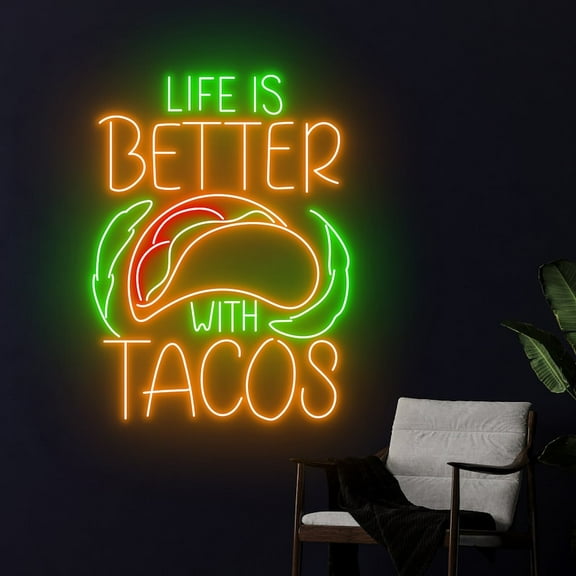 Handmadetneonsign Life Is Better With Tacos Neon Sign, Taco Neon Light, Mexican Restaurant Decor