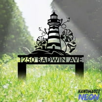 Handmadetneonsign Lighthouse House Address Stake, Lighthouse Garden Stake, Yard Outdoor Stake Decor 046733