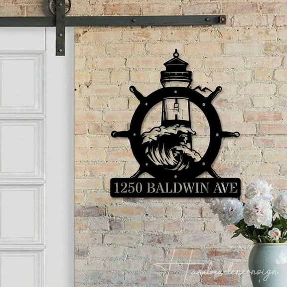 Handmadetneonsign Lighthouse House Number Metal Wall Art LED Light - Personalized Sign Home Decor 59979