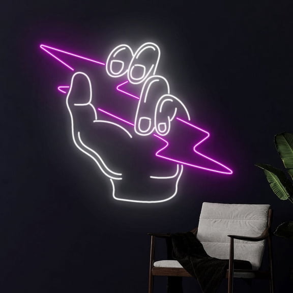 Handmadetneonsign Lightning Hand Neon Sign, Lightning Hand LED Light, Lighting Bolt Led Sign