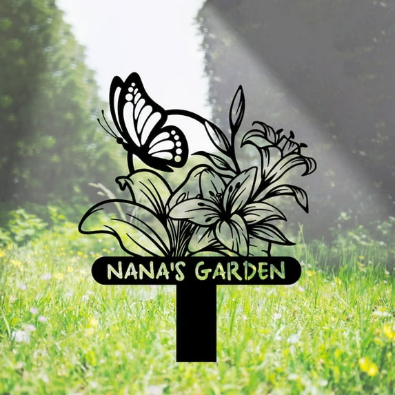 Handmadetneonsign Lily Flowers Memorial Metal With Stake, Lily Flowers Metal Name Sign Stake, Flowers Metal Stake Decor 45730