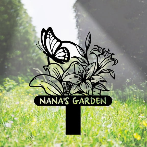 Handmadetneonsign Lily Flowers Memorial Metal With Stake, Lily Flowers Metal Name Sign Stake, Flowers Metal Stake Decor 45730