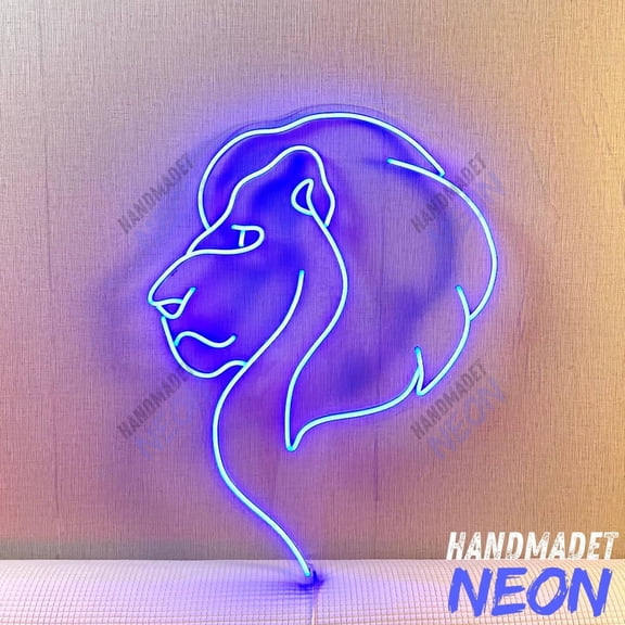 Handmadetneonsign Lion Neon Sign, Lion LED Wall Light for Room Animal Lover, Jungle King Wall Art 135216