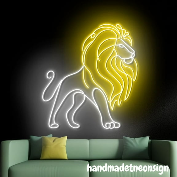 Handmadetneonsign Lion Neon Sign, Lion Wall Art Decor, Home Wall Decor, Animal Lover Led Light Decor 65778