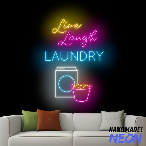 Handmadetneonsign Live Laugh Laundry Neon Sign, Laundry Service Led Sign, Laundry Wall Art, Home Wall Decor 90104