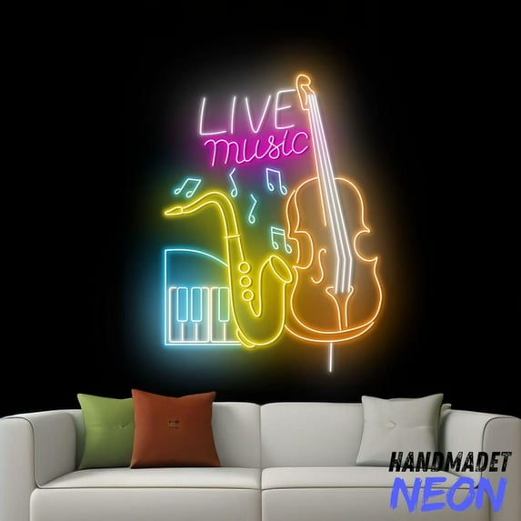 Handmadetneonsign Live Music Neon Sign, Saxophone Led Sign, Violin Neon ...