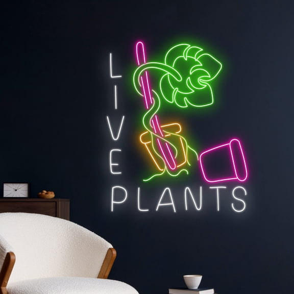Handmadetneonsign Live Plants Open Neon Light, Tropical Monstera Led Light, Green Pot Neon Sign