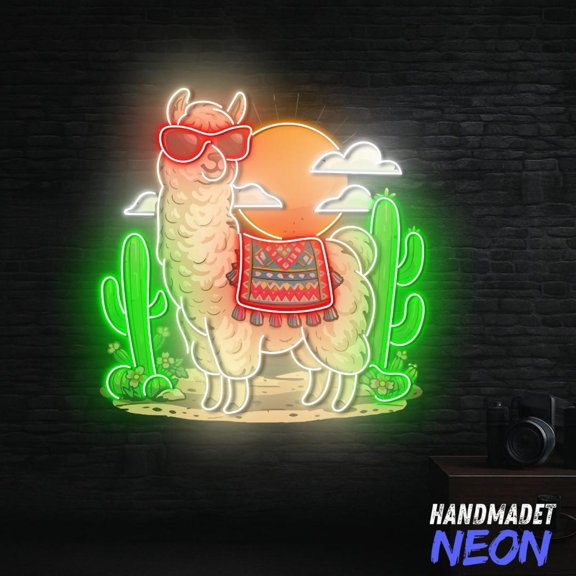 Handmadetneonsign Llama Neon Sign, Desert Alpaca Led Sign, Kid Room Decor