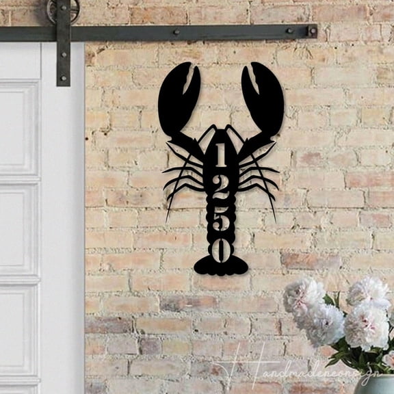 Handmadetneonsign Lobster House Number Metal Wall Art LED Light - Personalized Lobster Sign Home Decor 61138