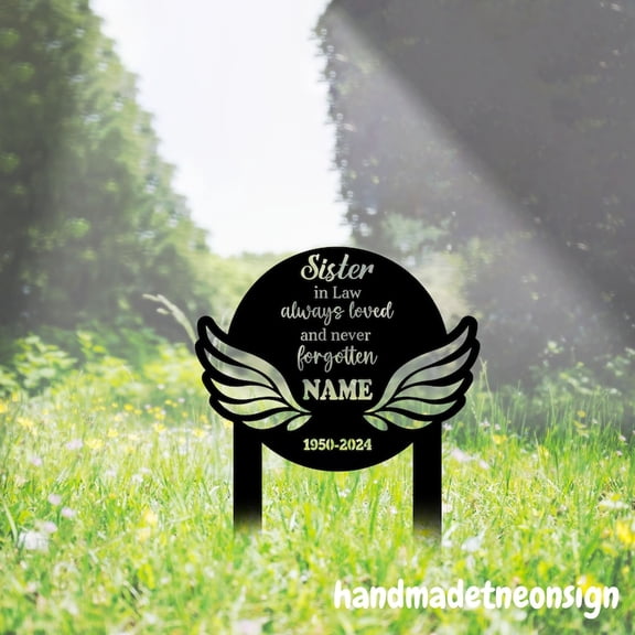 Handmadetneonsign Loss Of Sister Memorial Stake, Wings Garden Metal Stake, Yard Stake Outdoor Decor 043027