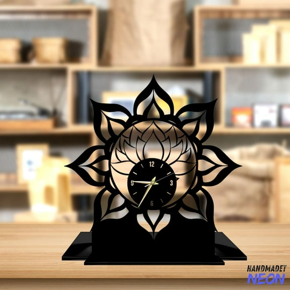 Handmadetneonsign Lotus Flower Tabletop Metal Clock, Lotus Desktop Clock, Clock Home Decor 93322