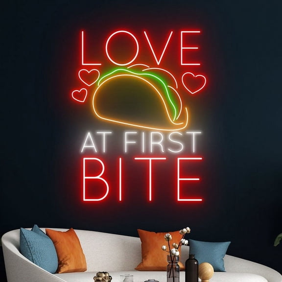 Handmadetneonsign Love At First Bite Neon Sign, Tacos LED Sign, Taco Neon Light, Tacos LED Light