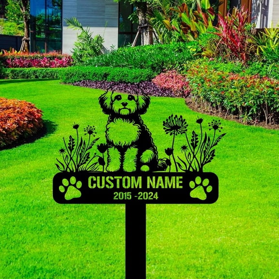 Handmadetneonsign Maltipoo Memorial Metal With Stake, Maltipoo Dog Stake Metal Name Sign Stake, Garden Metal Stake Decor 58905