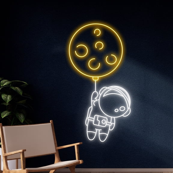 Handmadetneonsign Mars Planet Balloon Astronaut Neon Sign, Flying Astronaut Led Sign, Spaceman Led