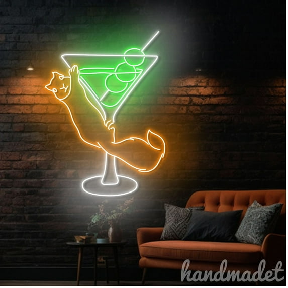 Handmadetneonsign Martini Squirrel Neon Sign, Martini Squirrel Wall Art Decor, Bar Pub Wall Decor 63416