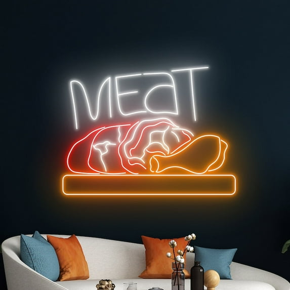 Handmadetneonsign Meat Neon Light, Meat Neon Sign, Meat BBQ Led Light, Barbecue Led Sign, BBQ Room
