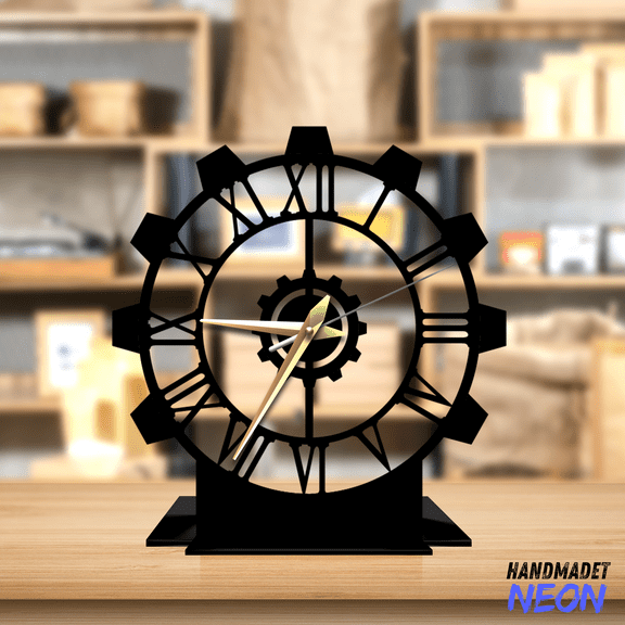 Handmadetneonsign Mechanical Tabletop Metal Clock, Mechanic Desktop Clock, Roman Numerals Clock Home Decor 76680