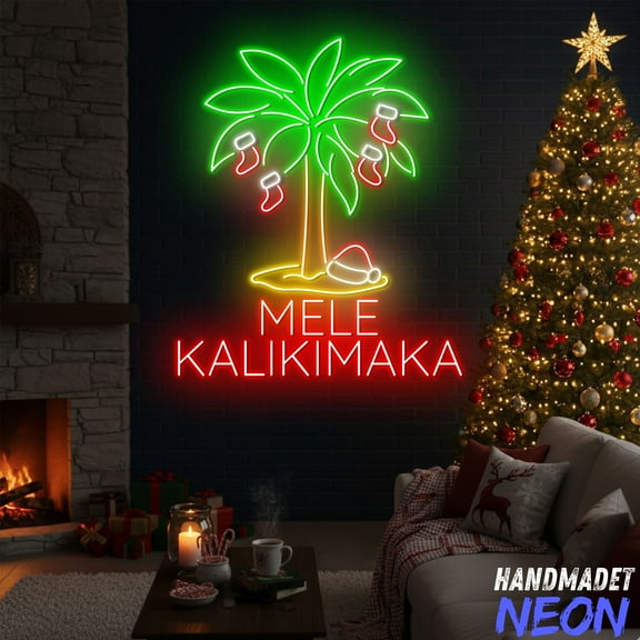 Handmadetneonsign Mele Kalikimaka Neon Sign, Palm Tree Neon Sign, Christmas Tropical Decor