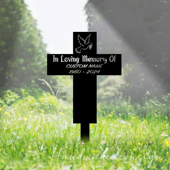 Handmadetneonsign Memorial Cross Memorial Metal With Stake, Sympathy Garden Stake, Grave Stake 65538