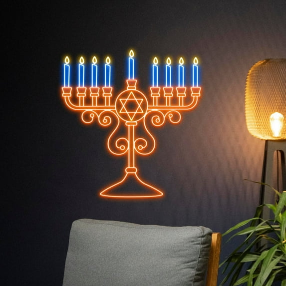 Handmadetneonsign Menorah Neon Sign, Jewish Holiday Led Sign, Hanukkah Neon Light, Chanukah Led
