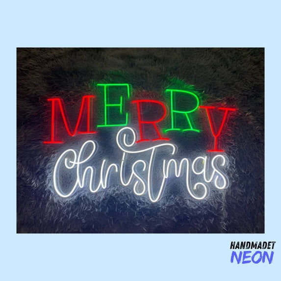 Handmadetneonsign Merry Christmas Neon Sign, Christmas Text Wall Art, Christmas Party Outdoor Home Wall Decor 74132