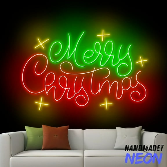 Handmadetneonsign Merry Christmas Neon Sign, Merry Christ Text Led Light, Christmas Gift Home Wall Decor 74556