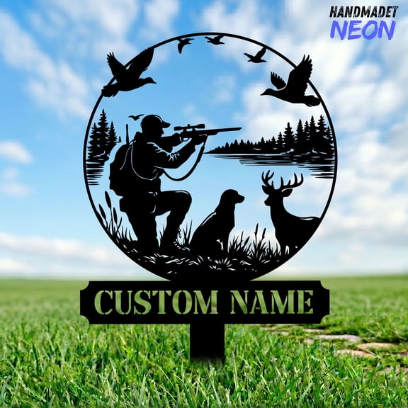 Handmadetneonsign Metal Hunting Garden Stake, Hunter Gift, Gift For Dad, Hunting Club Sign