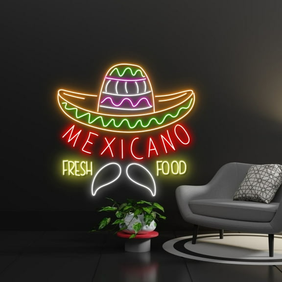 Handmadetneonsign Mexicano Fresh Food Led Sign, Mexican Fresh Food Neon Sign, Wall Decor, Mexican