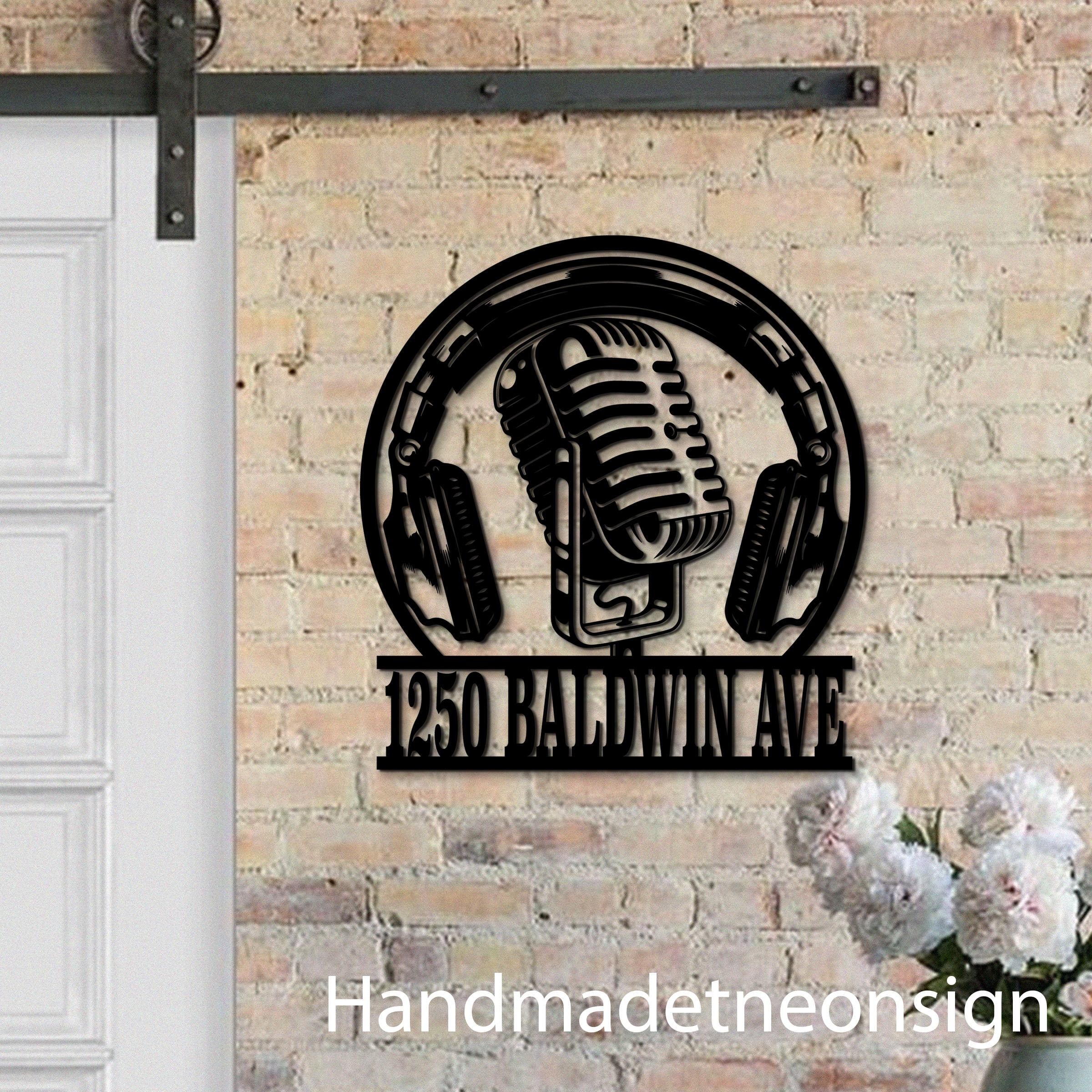 Handmadetneonsign Microphone House Number, Microphone Home Address Metal, House Address Sign 64581