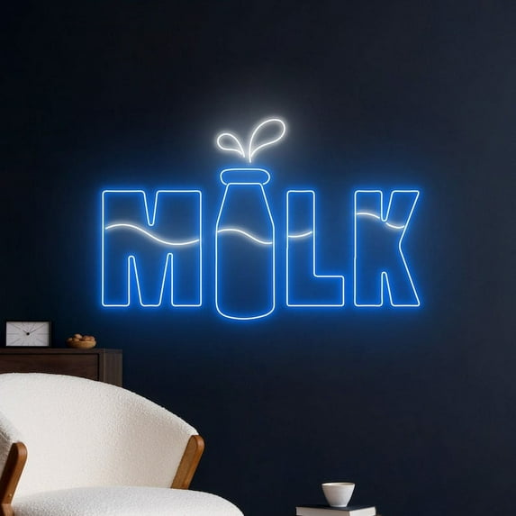 Handmadetneonsign Milk Logo Neon Sign, Milk Bottle Wall Decor, Milk Shop Open Logo Wall Decor