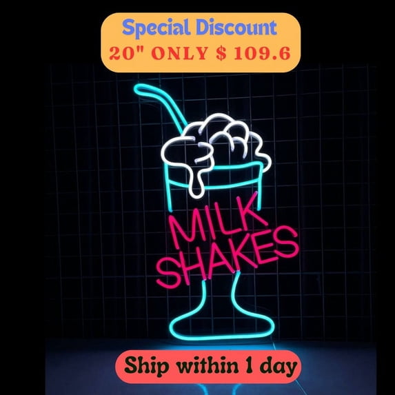Handmadetneonsign Milkshake Neon Sign, Milkshake Light Wall Art Decor, Home Coffee Bar Pub Wall Decor 36817