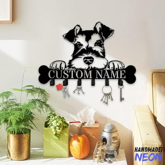 Handmadetneonsign Miniature Schnauzer Coat Rack Wall Hanger, Dog Metal Wall Hooks, Miniature Schnauzer Keys Holder Home Decor 83134