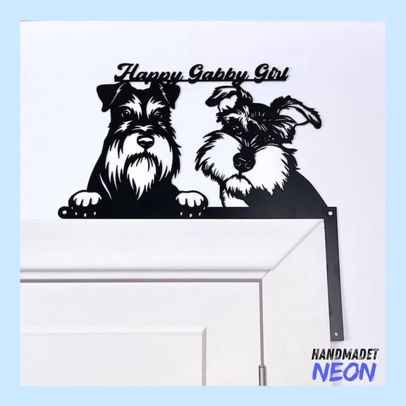Handmadetneonsign Miniature Schnauzer Dog Door Corner Sign, Cute Dog Metal Door Topper, Door Corner Decor 79108