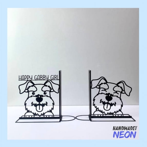 Handmadetneonsign Miniature Schnauzer Dog Metal Bookends, Dog Name Bookend, Dog Table Bookshelf Decor 78973