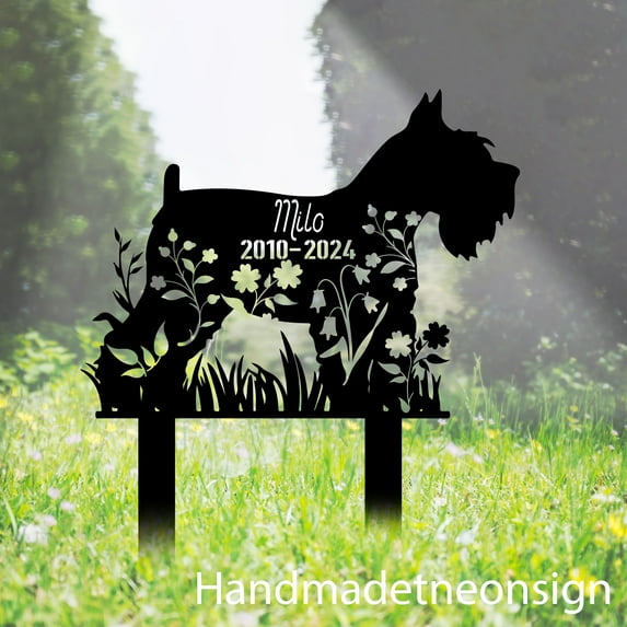 Handmadetneonsign Miniature Schnauzer Dog Metal With Stake, Dog Metal Name Sign, Pet Dog Metal Stake 66934