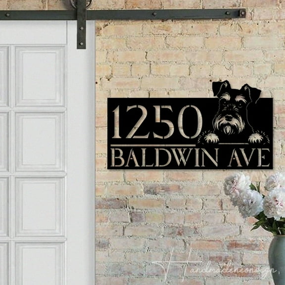 Handmadetneonsign Miniature Schnauzer House Number Metal Wall Art LED Light - Personalized Sign Home Decor 58657